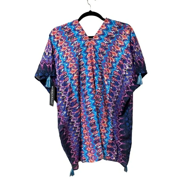 Miraclesuit Bella Alba Cotton Caftan Cover-Up in Midnight Blue (M) - Picture 7 of 14